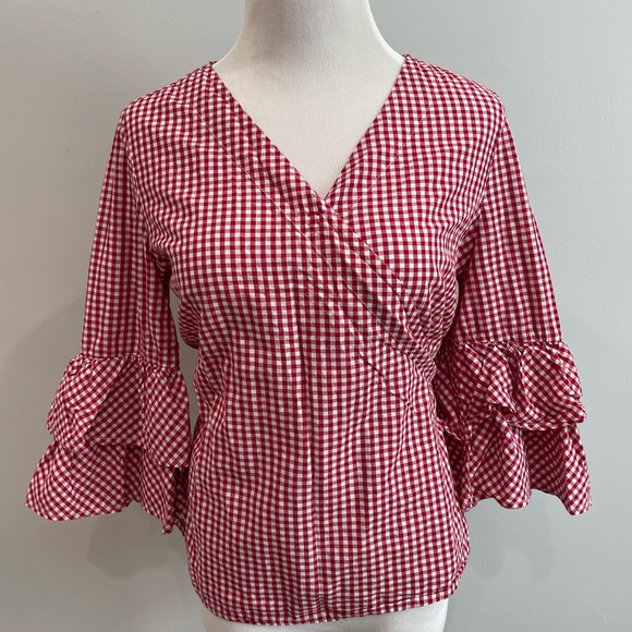 BEACHLUNCHLOUNGE Arianna Gingham Wrap Tie Top small boho chic beachy peasant - Picture 6 of 7